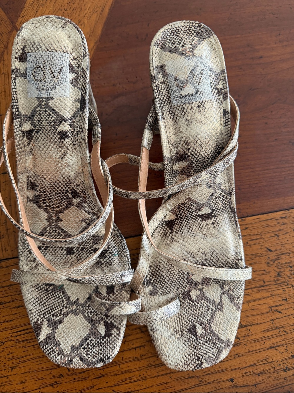 DV by Dolce Vita Beige Snake-Print Block Heel Sandals